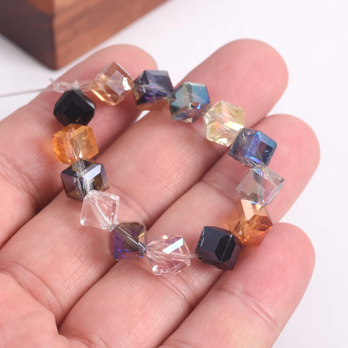 20pcs 8mm Diagonal Hole Cube Faceted Colorful Crystal Glass Loose Beads For Jewelry Making DIY Crafts Findings