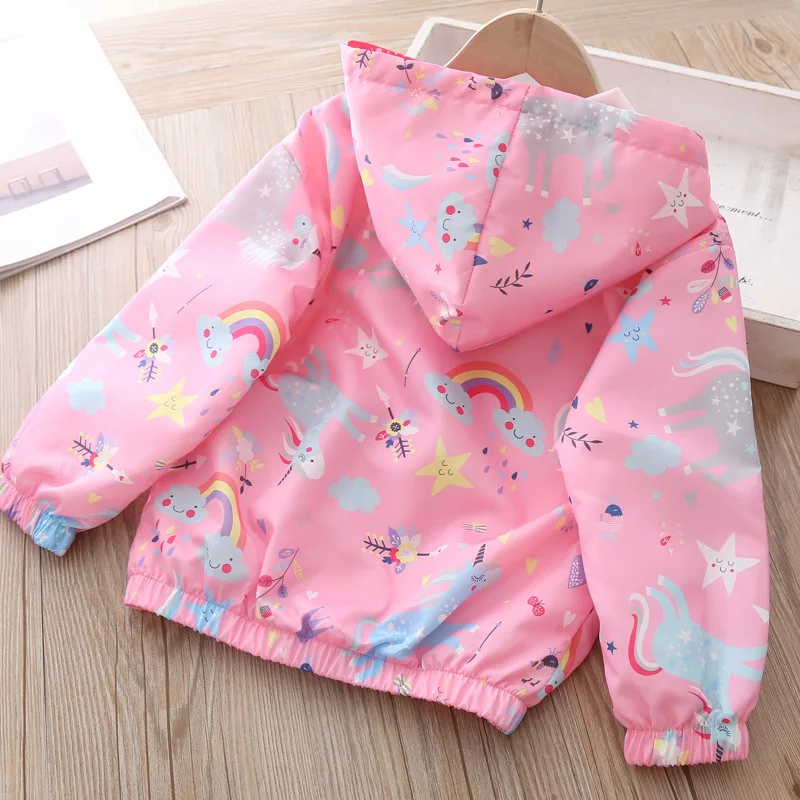 2-9 Years Baby Girls Jacket Spring Casual Hooded Kids Windbreaker Coat For Girl Cute Cartoon  Children Outerwear Clothing