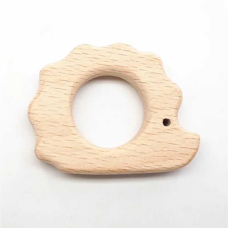 Chenkai 10pcs Wood Hedgehog Teether Ring DIY Organic Eco-friendly Nature Baby Pacifier Rattle Teething Grasping Wooden Toy