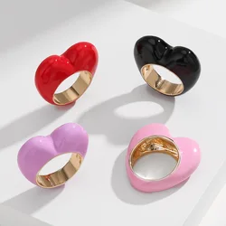 French Fashion Elegant Classic High-End Heart Enamel Ring Suitable for Ladies Matching Lady's Stylish Accessory