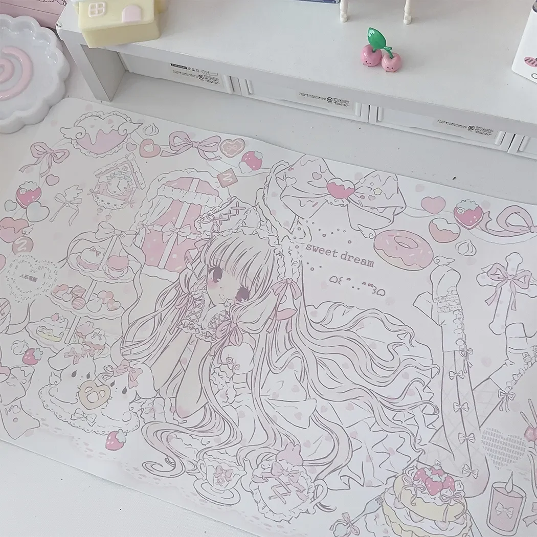 Chobits Anime Chi PU Leather Large Desk Mat | Waterproof Cute Tea Party Mouse Pad for Girls, Kawaii Dorm Room Desk Decor