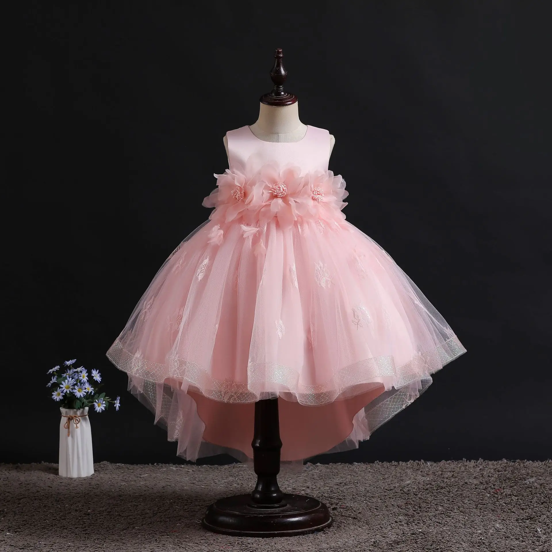 Flower Girl Dresses Trailing Princess Evening Party Bridesmaid Child Girl Dress White Pink vestido infantil menina 3-10 Years