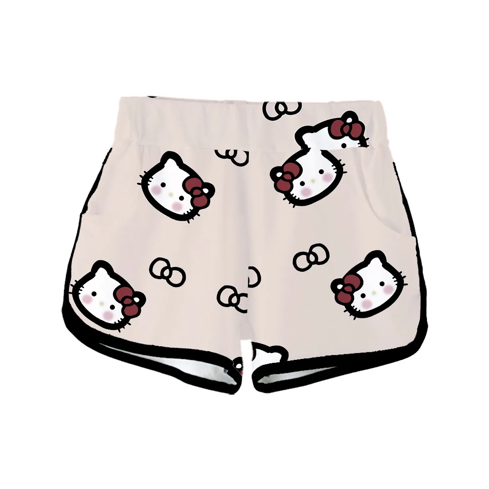 Sanrio Hello Kitty celana pendek digital wanita, bawahan cetakan digital 3D kasual rumah musim panas untuk perempuan