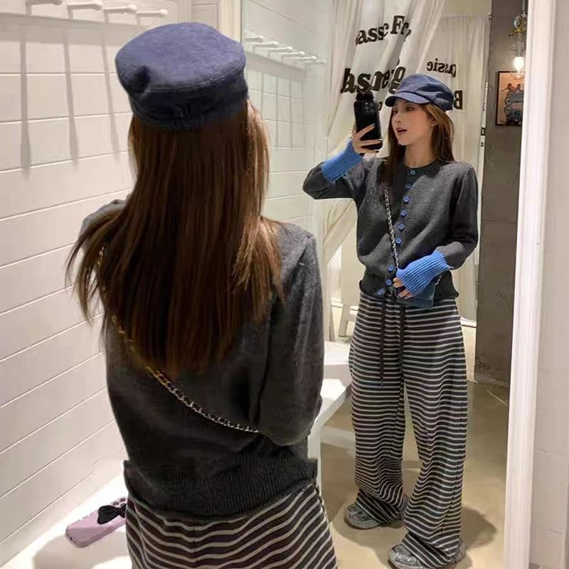 تريكو جديد طويل الأكمام محبوك سترة المرأة بالأزرار ضئيلة س الرقبة متماسكة سترة سترة المرأة بلايز Sueters De Mujer Q2099