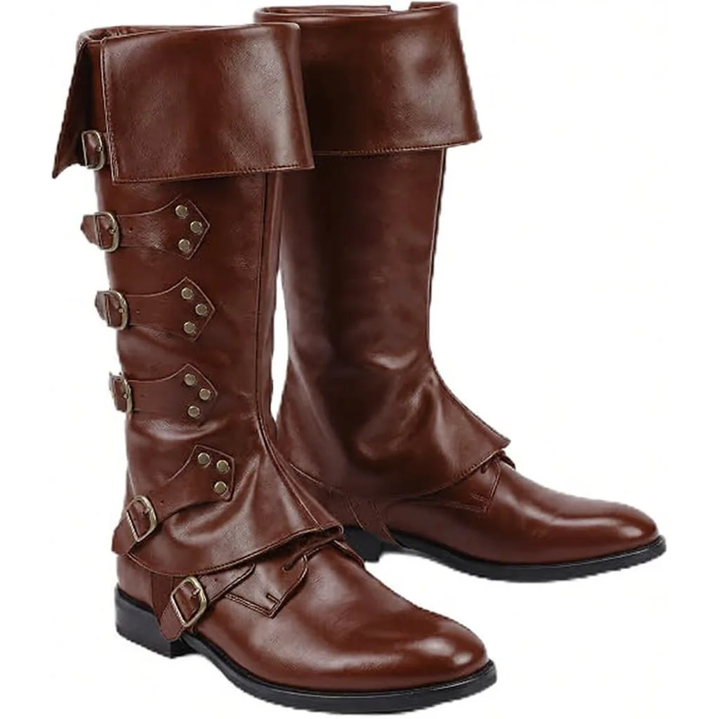 Herren-Piraten-Cosplay-Kniestiefel, lange Stiefel, Vintage-Renaissance-Marinkapitän-Accessoire, Schuhwerk, Halloween-Karneval, ausgefallene Requisiten – Detail 8