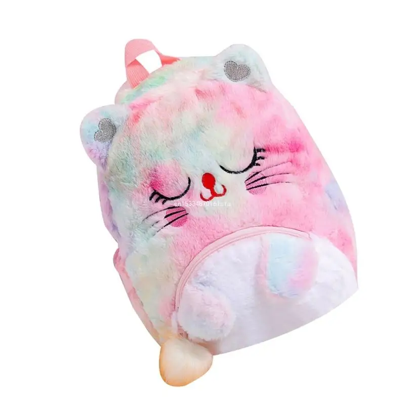 

Cartoon Plush Shoulders Bag 3D Dyeing Backpack with Adjustable Strap Furry Small Size School Bag for Preschool Kids Dropship