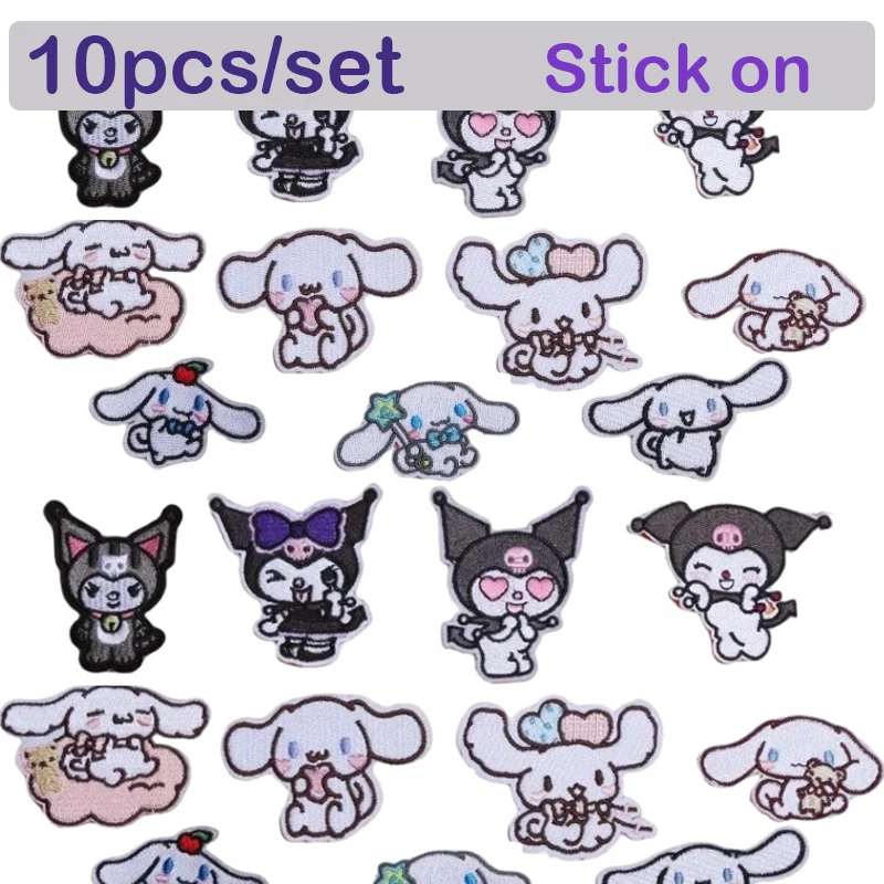 10 Piezas de Parches Adhesivos Mini de Kuromi, Sanrio, My Melody, Cinnamoroll, Bordados, para Ropa, Camisetas y Accesorios