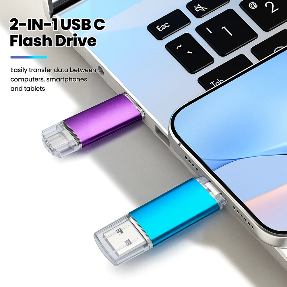 Metal USB and TYPE-C 2 IN 1 Pen Drives 32GB Flash Drive 64GB 128GB 128MB Color U Disk Gifts Key Chain 4GB 8GB 16GB Memory Stick