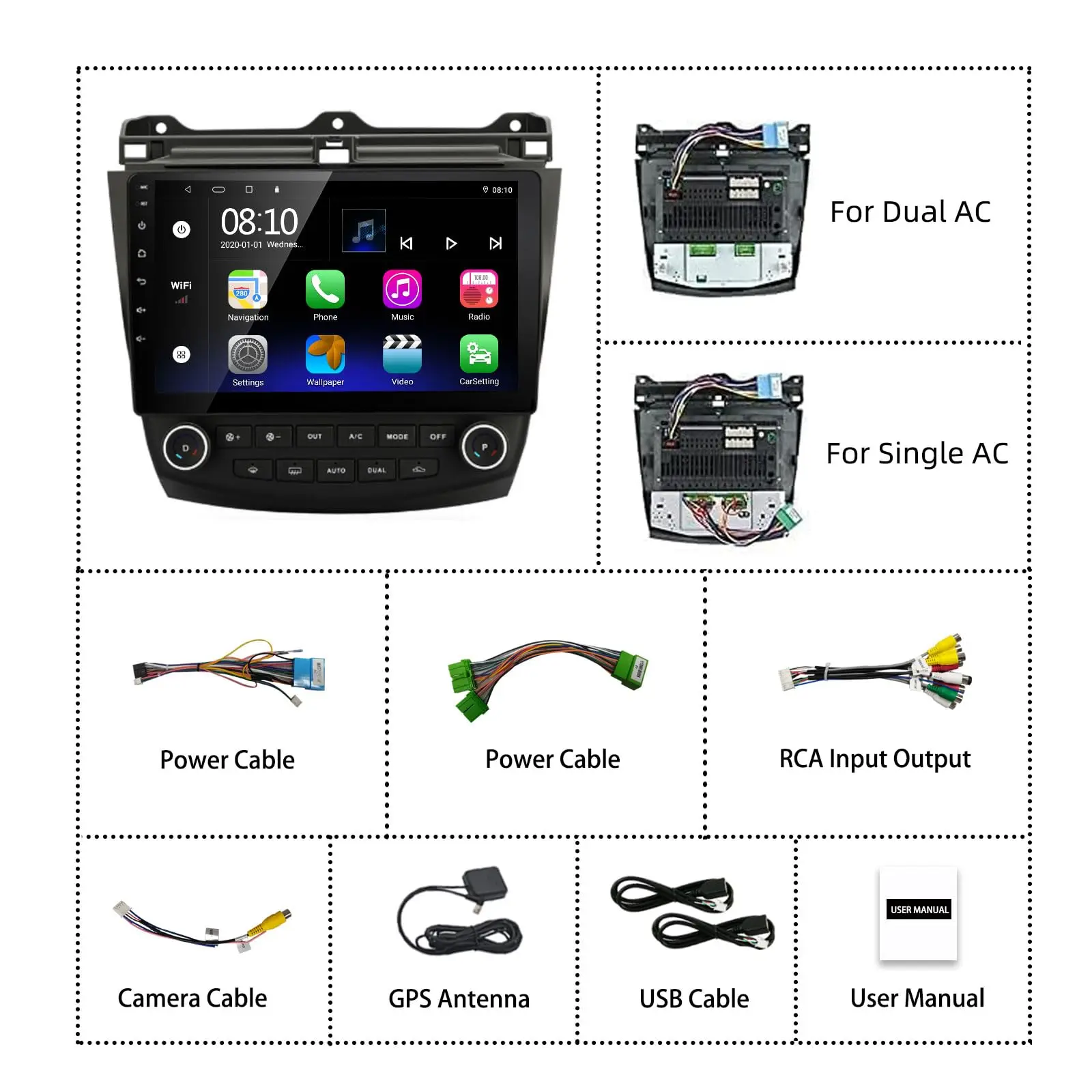 ANYFAR Android Car Stereo for Honda Accord 7th 2003-2007, 10" Touch GPS Navigation, Built-in CarPlay/Android Auto, FM 2G+32G - Image 6