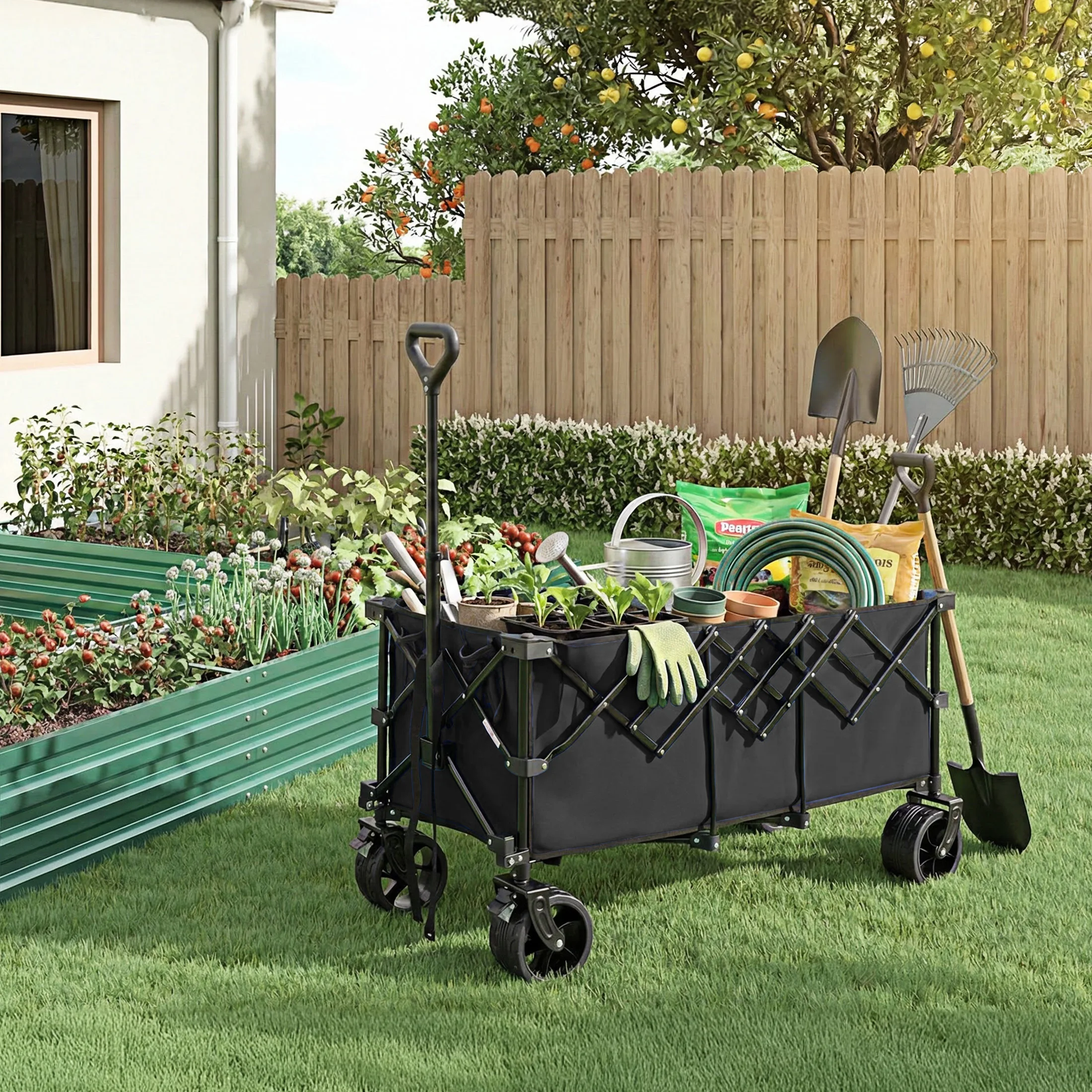 

Складная тележка JHK для сада и пляжа, грузоподъемность 440 фунтов, большая вместимость, универсальная тележка для покупок и спорта