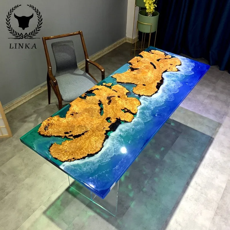 Custom Clear walnut epoxy solid wood large board South American tea table creative  personality river logs living room outdoor