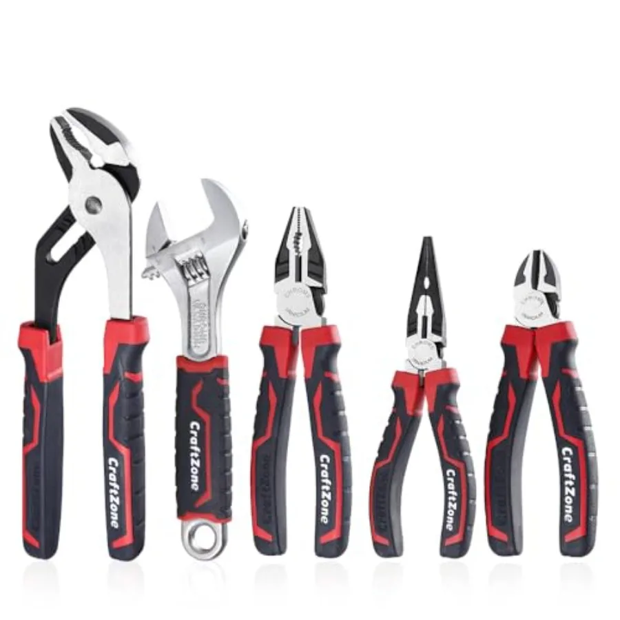 

5Piece Pliers Wrench Set for Mechanics Construction Plumbing and Electrical Work Features 6Inch Long Nose and Diagonal Pliers 8