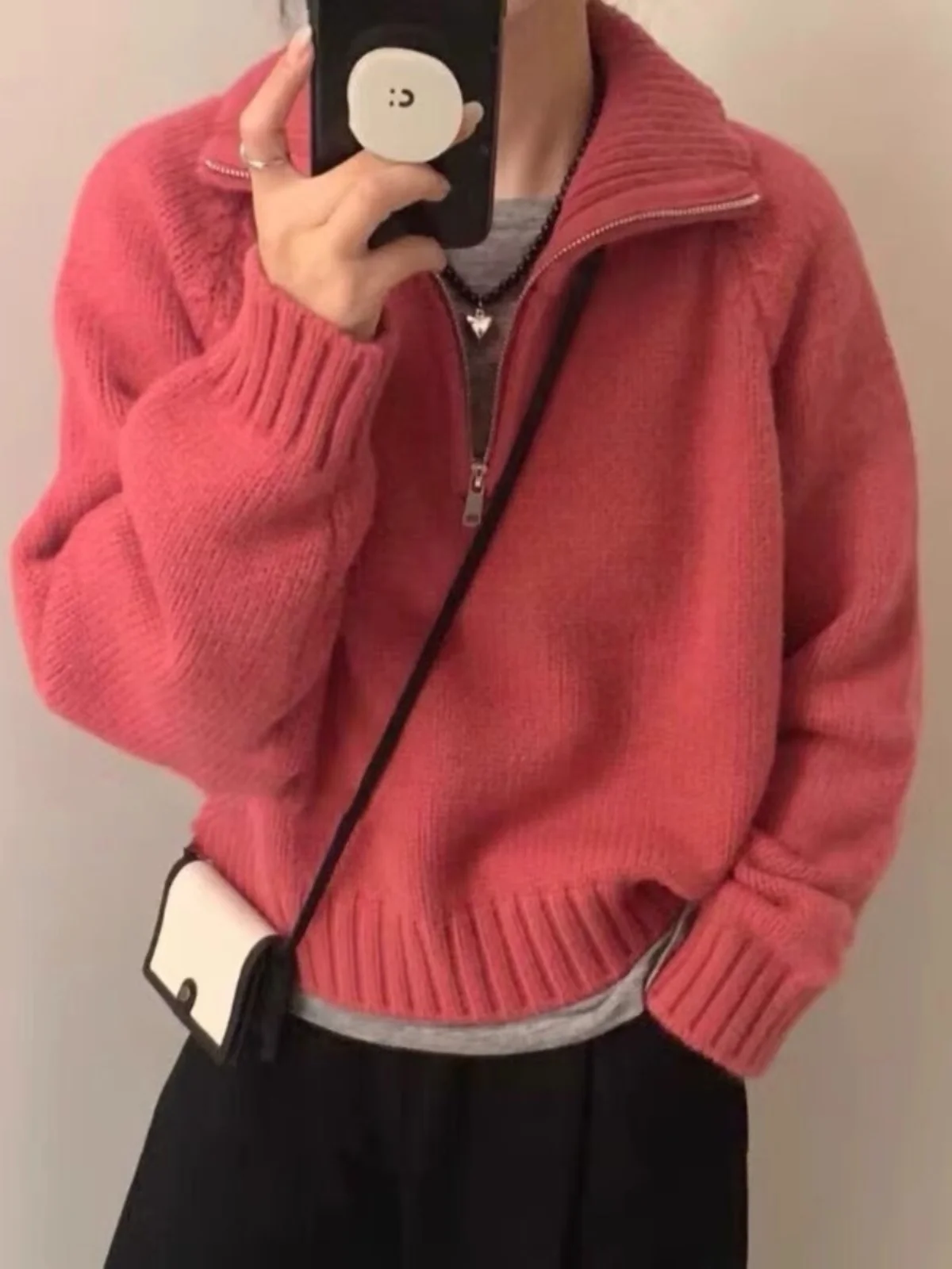 

Женский пуловер большого размера, трикотаж с воротником на молнии, весна-осень, новый корейский Sle для поездок на работу, длинный све, чистый цвет