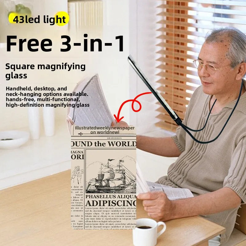 

Neck-Mounted Magnifier Elderly Reading Lighted Magnifier with Ultra-Thin Fresnel Lens USB Charging