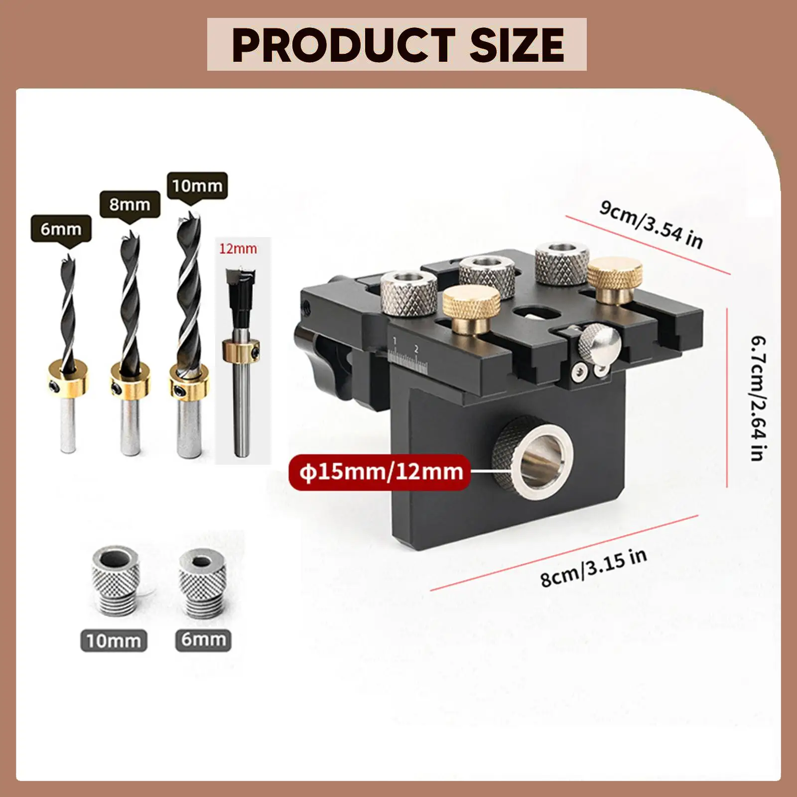 Adjustable Dowel Jig Drill Guide Tool Brass Aluminum Multifunctional Joinery Punch Woodworking Drill Set for DIY Enthusiasts view 5