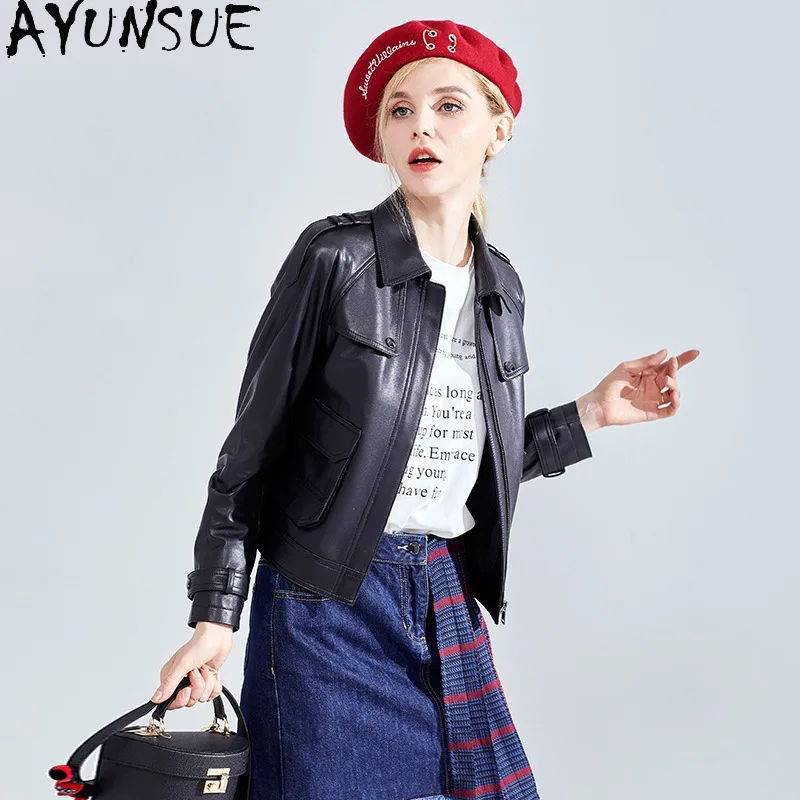 AYUNSUE 100% pelle di pecora Genuino Giacca di Pelle Donna Moto e motociclista Cappotto Delle Donne Giubbotti Primavera Autunno Vestiti Sottile ».ха Жiichtха Ж misce