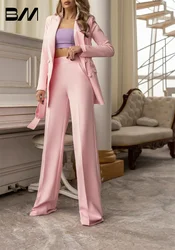 Moda Rosa Double Breasted Mulheres Elegante Pantsuits Jacket Calças com Terno Senhoras Calças e Jacket Set Personalizado