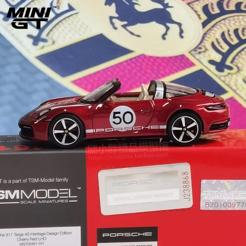 TSM MINI GT 1:64 #461  911 Targe 4S Heritage Design Edition Cherry Red Die-cast alloy car model collection display  gifts