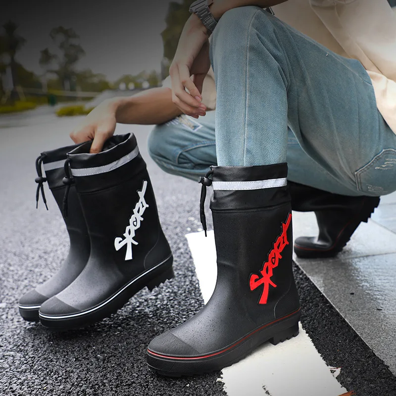 

Men's Rain Boots Slip-On Waterproof Rubber Rain Shoes Work Mud Boots Warm Durable Non-Slip Boots Farming Fishing Camp