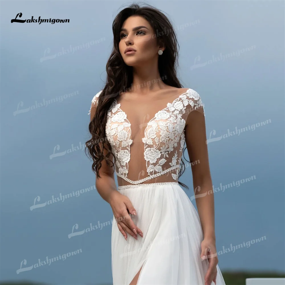 Recién llegado, vestidos de novia de línea A, vestidos de novia personalizados de tul con encaje y flores, vestido de novia con botones laterales sexis, vestidos para mujer