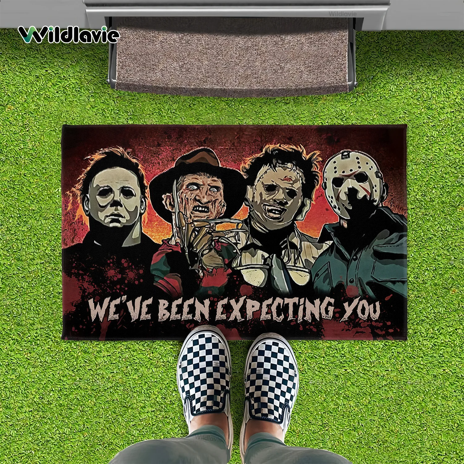 VIKAMA – tapis d'extérieur effrayant avec personnage de film, paillasson de bienvenue doux, pour salon, canapé, chambre à coucher, salle de bain