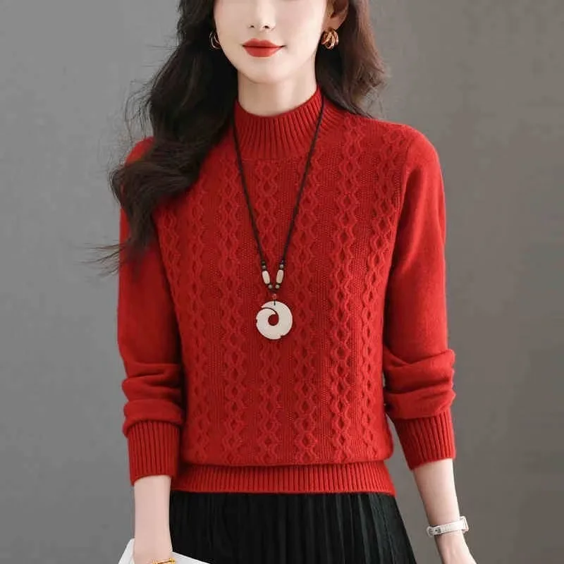 セーター レディース 韓国ファッション ハーフハイネック プルオーバー プル ファム 2025 秋 無地 長袖トップス