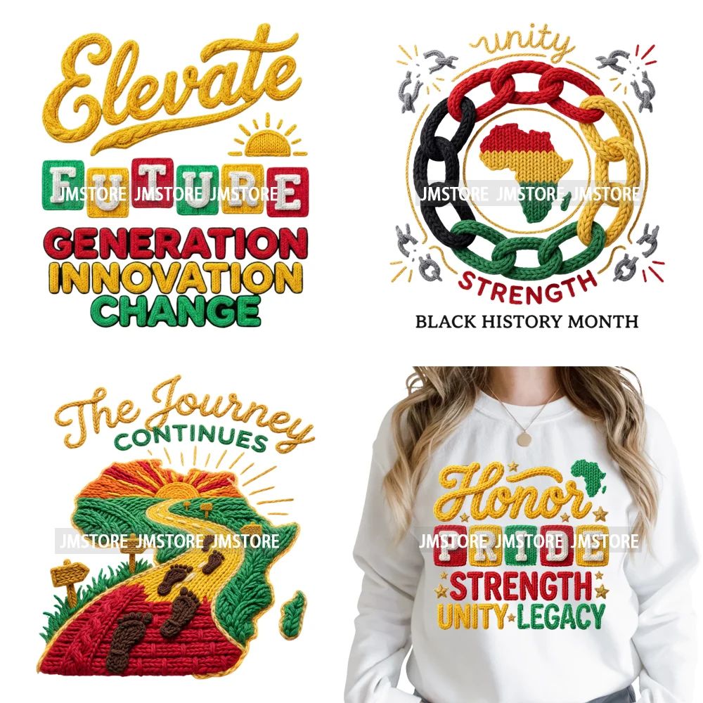 Faux Yarn Celebrate Black History Month Honor Future Iron on Washable DTF Heat Transfers Stickers Ready to Press for Textiles