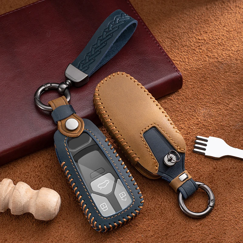 

Leather Car Key Case Cover Shell For Audi A4 B9 A5 A6 8S 8W Q5 Q7 4M S4 S5 S7 TT TTS TFSI RS Protected Shell Fob Bag Accessories