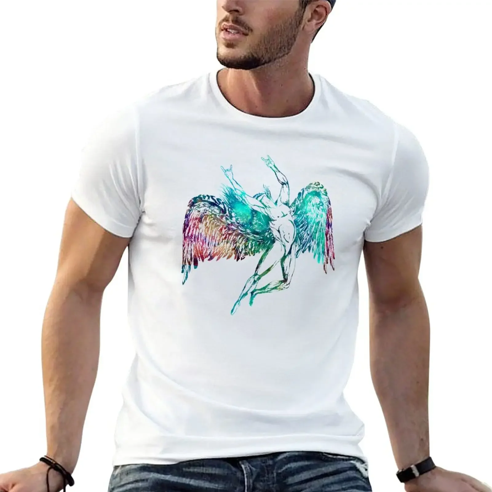 ICARUS THROWS THE HORNS - monet waters *awesome UNLISTED designs in my portfolio* T-Shirt tees plus sizes Men's cotton t-shirt