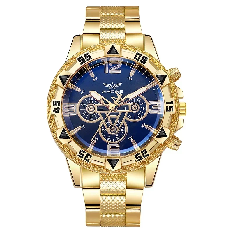 

Luxury Men's Quartz Watch Classic Business Men Wristwatch Large Dial Alloy Steel Strip Blue Light Three Eye Men's Quartz Watch