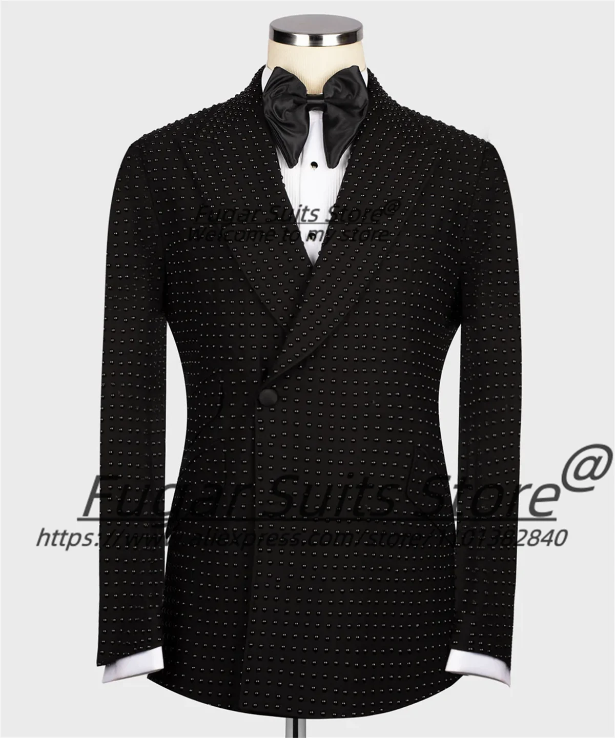 Luxuly Shiny Beadwork Men Suits Customized Slim Fit Peak Lapel Groom Wedding Tuxedos 2 Pcs Sets Male Prom Blazers Costume Homme