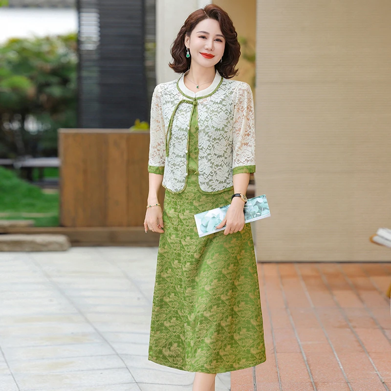 ดอกไม้พิมพ์ Midi ชุดจับคู่สไตล์เอเชียฤดูร้อน 2 ชิ้นชุดหญิงเสื้อลูกไม้และแขนกุด Midi ชุดชุด