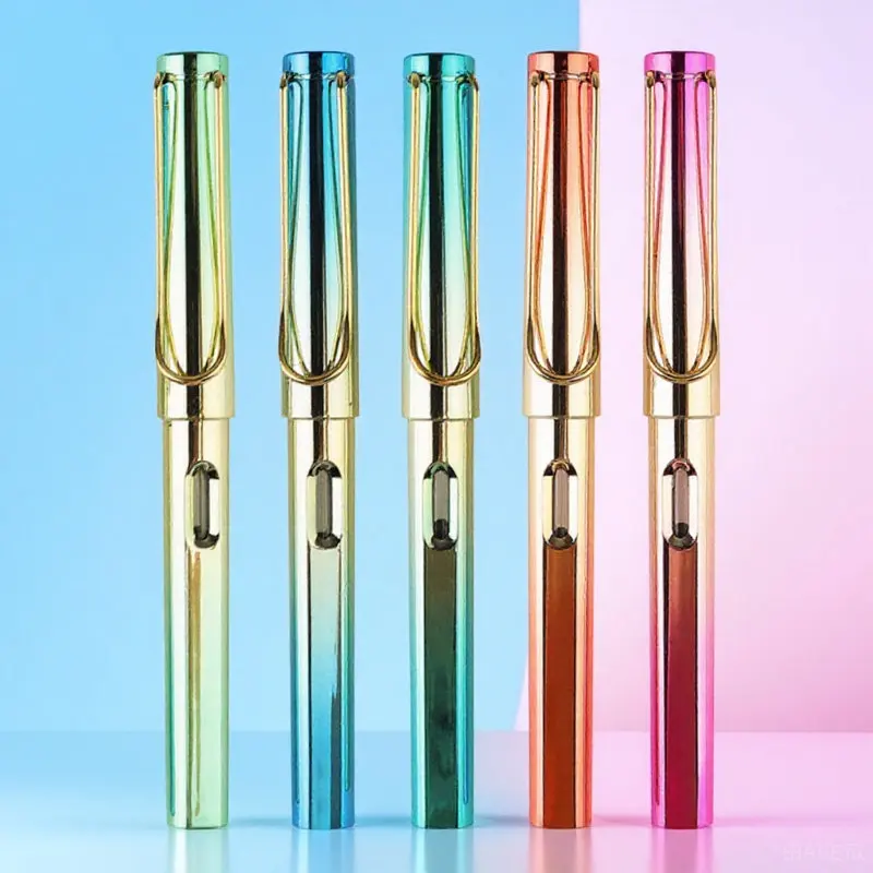 5Pcs Fountain Pen Refillable Modern Colored Metal Ink Pens Portable Students Practice Writing Calligraphy Pen Office Stationery