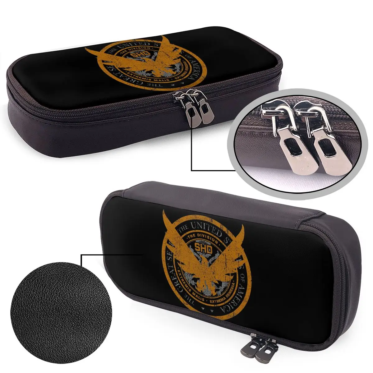 Game Tom Clancys The Division SHD Seal Leather Pencil Case for Boys Girls Pen Box Pencil Bag Stationery Supplies Pen Holder Bag