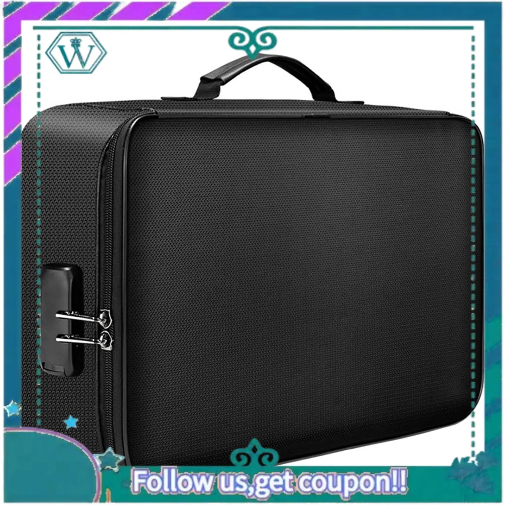 A75Q-2 Pcs Fireproof Document Storage Lock Bag,Carry Wallet Multi-Layer Portable Document Storage, White & Black