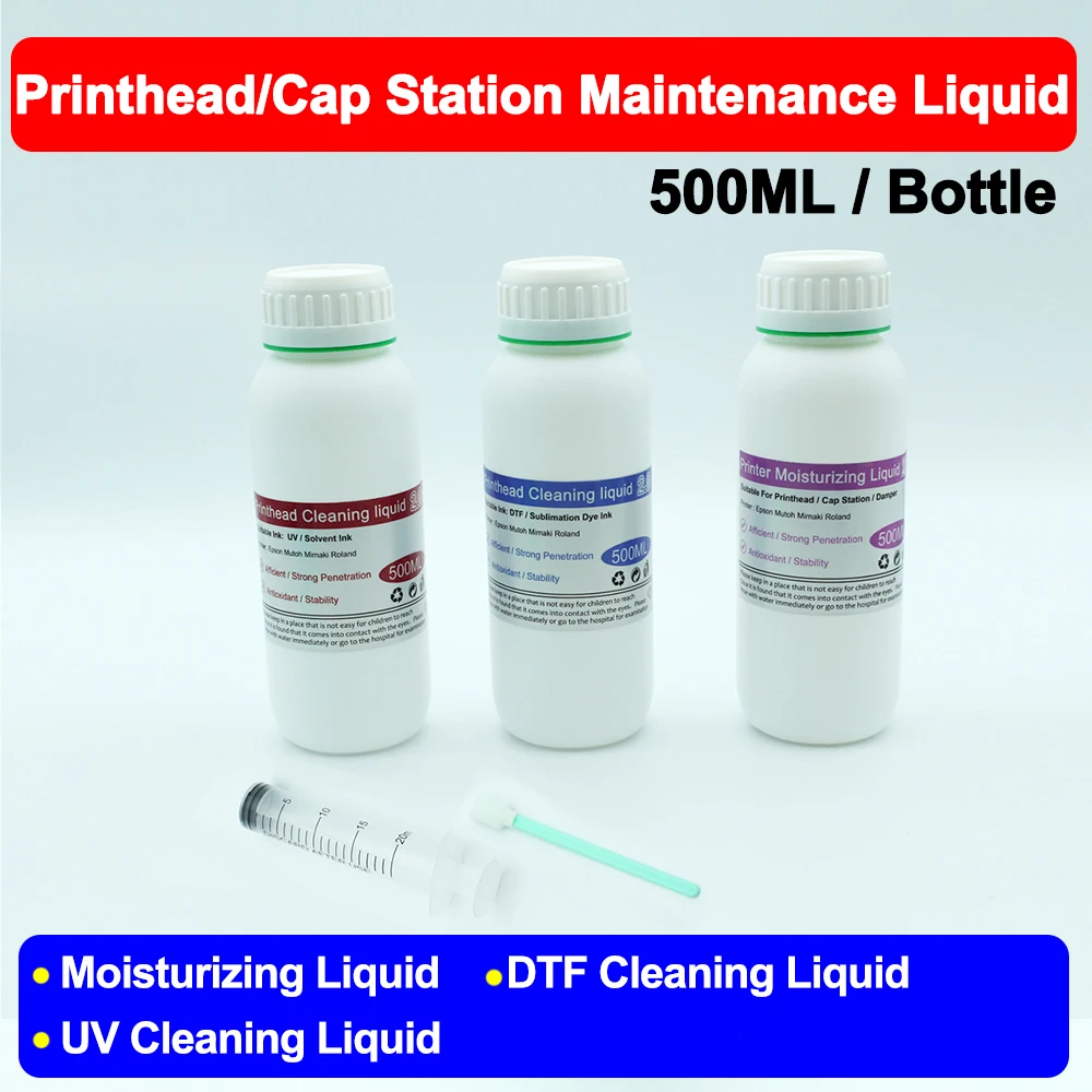 

500ML DTF DTG UV XP600 i3200 4720 L1800 L18050 L805 Printer Maintenance Kit Cap Station Printhead Cleaning Moisturizing Liquid