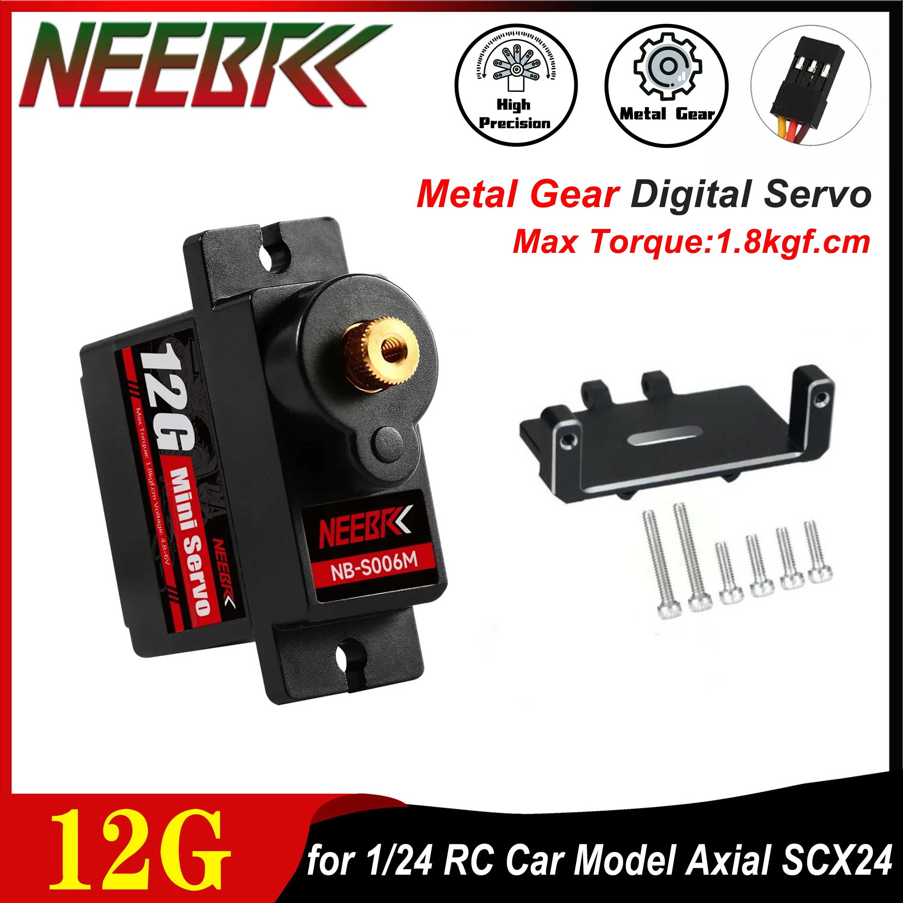 

NEEBRC 12G Цифровой сервопривод с металлической шестерней и креплением Микро сервопривод с высоким крутящим моментом для модели автомобиля 1/24 RC, осевой кронштейн SCX24, обновленные детали