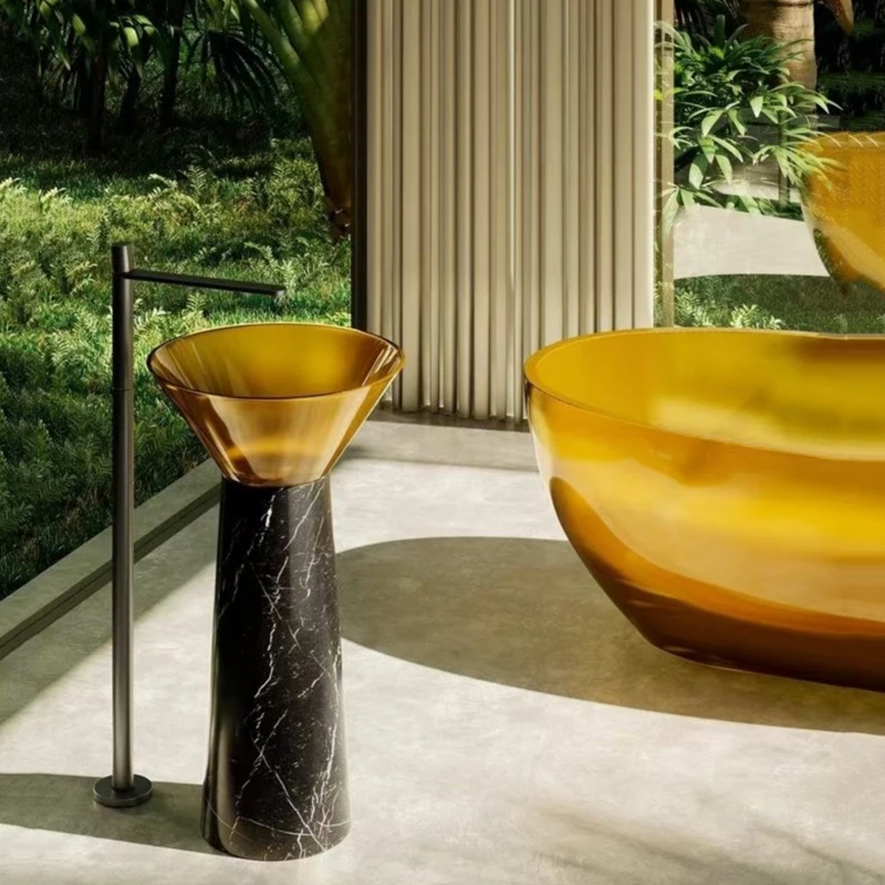 Luxurious Customized Transparent Resin Round Shape Sink Resin Pedestal Bathroom Sink