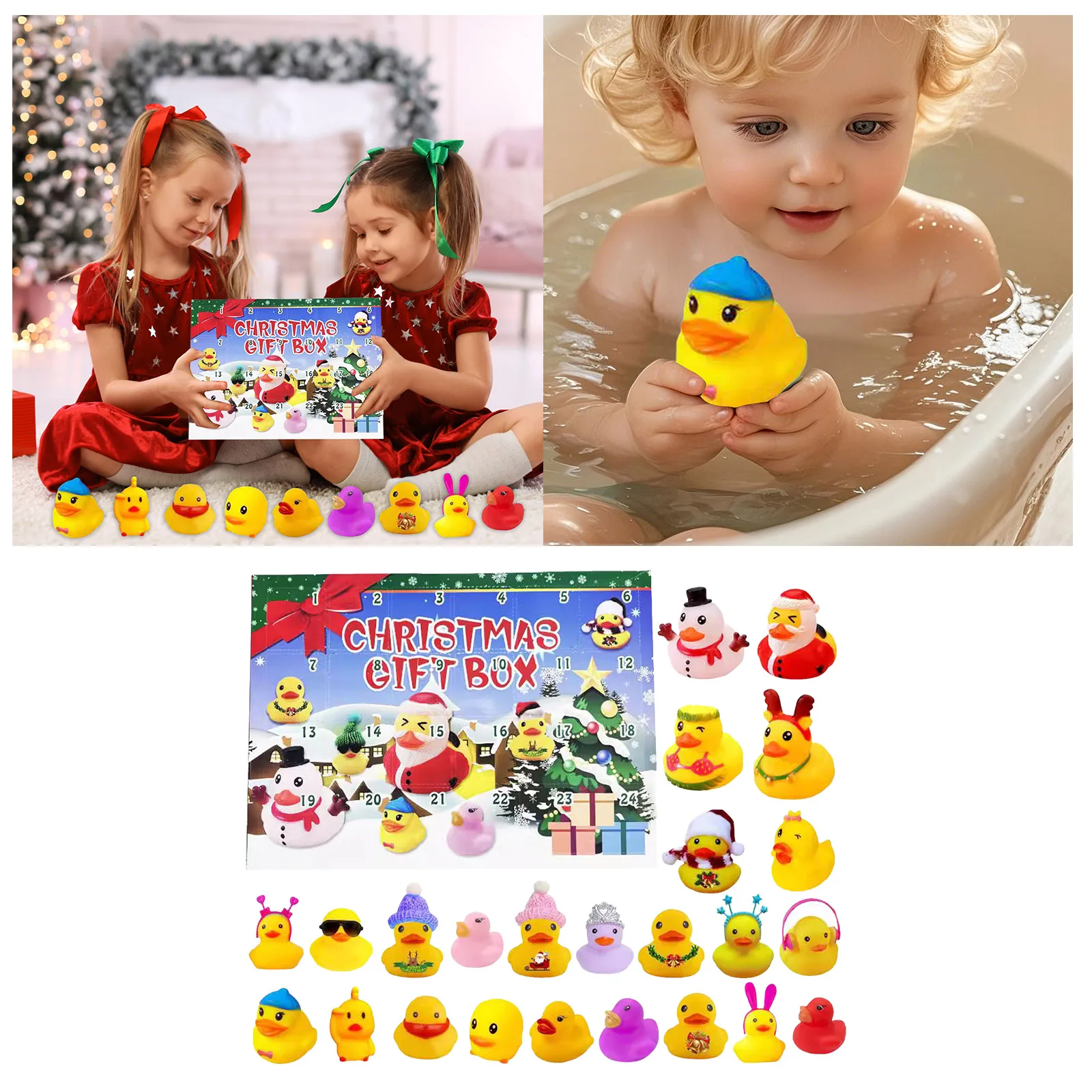 Temporizador para niños Calendario de Adviento de pato 2025 24 días Cuenta regresiva navideña Juego de pato de goma Caja de regalo Reloj de cuenta regresiva de Navidad Digital