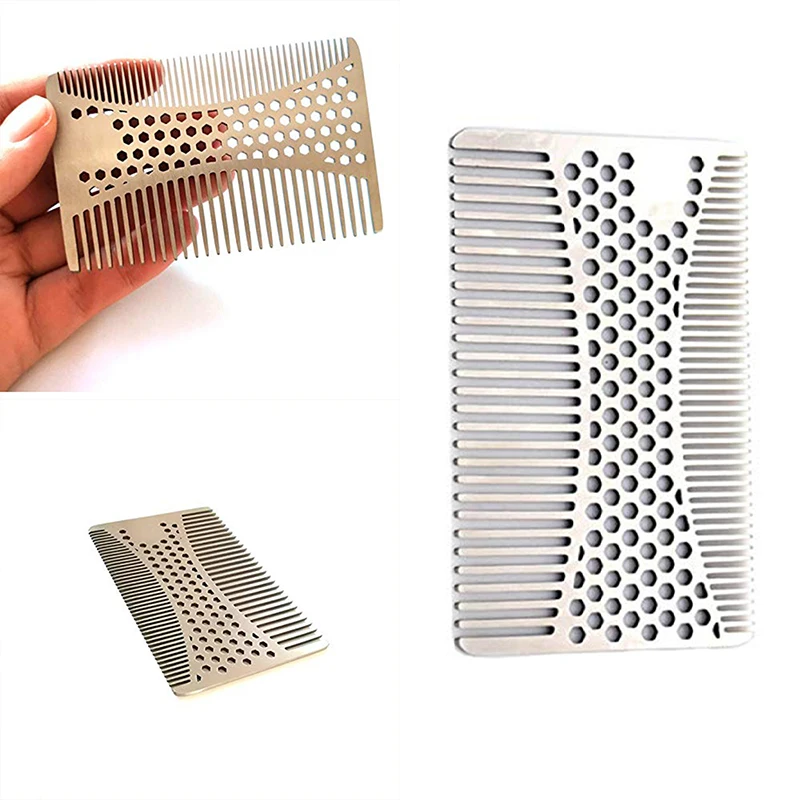 Stainless Steel Comb Men Beard Comb Professional Salon Hair Hairdressing Anti-static Barbers Comb Credit Card Size Ultra Thin