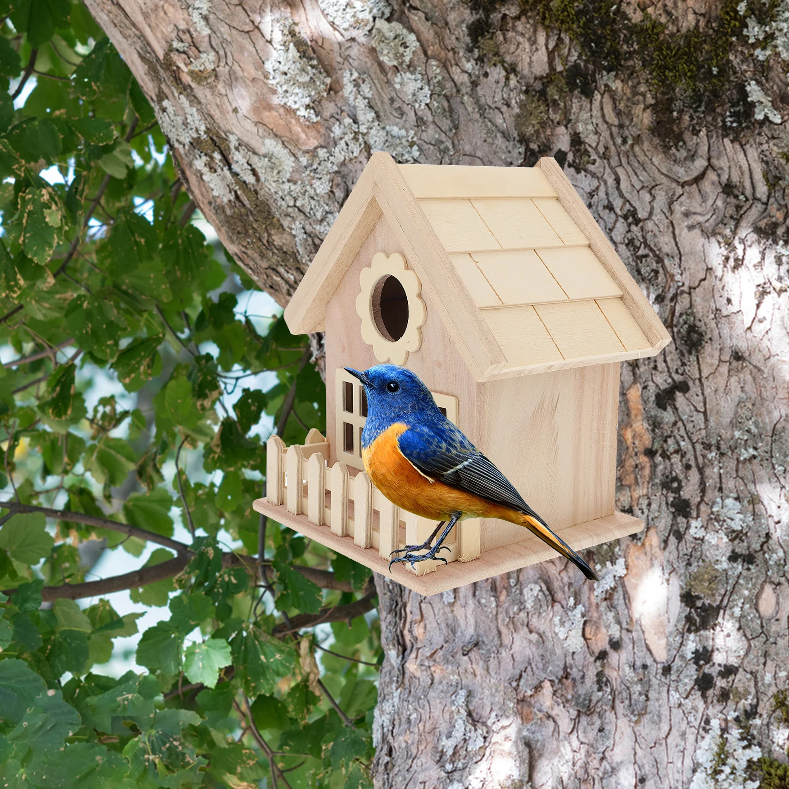 

Wooden Bird Nest Classic Double Windows Entrance House Birds Bed Hut DIY Paintable Bird House Garden Supplies