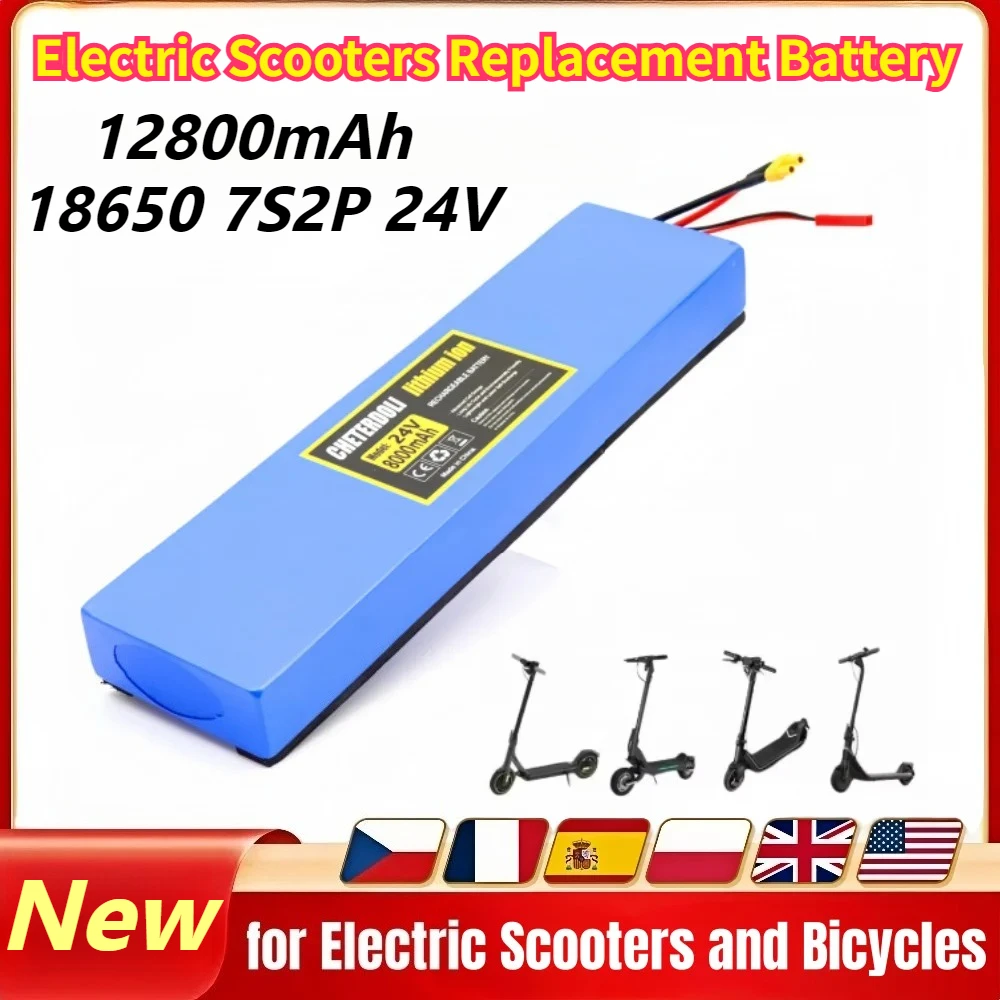 

12800mAh 24V 18650 7S2P Li-ion Rechargeable Battery Pack 25.2V Suitable for Replacement Battery of 29.4V Electric Scooters