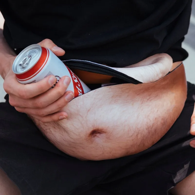 Funny Pop Dad Bod Money Belt Bag Womwn Travel Shoulder Bags Flesh Color Creative Fanny Pack Beer Fat Belly Bum Pouch Waist Bag