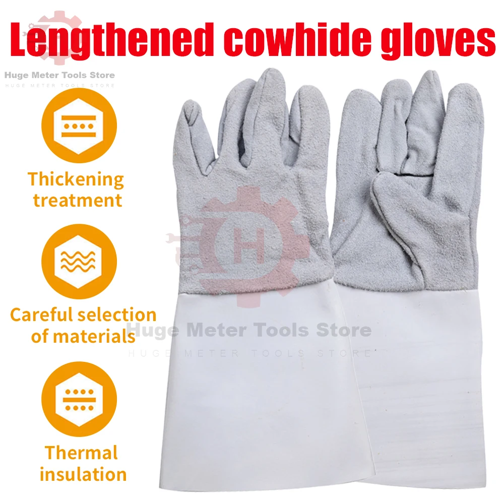 Extended Cowhide Welding Gloves To Weld Long Security Protection Safety Work and High-Temperature Labor Gloves for Welder