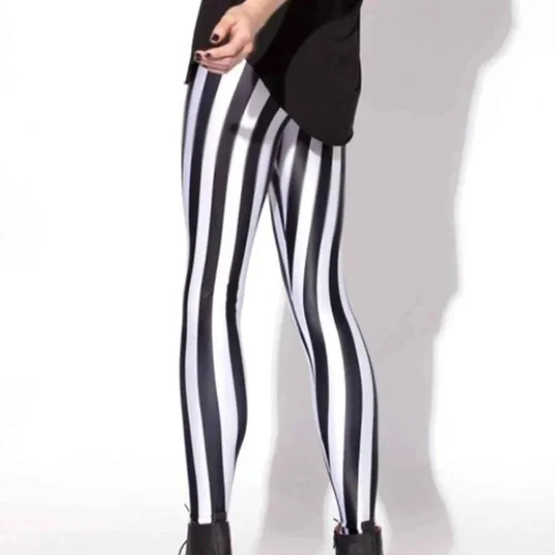 Women stripe leggings slim skinny leggings white black red rose yellow striped spring summer running gym stretchy pants trousers