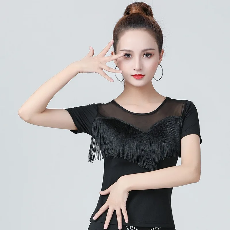 Latin Dance Wear for Female Adults 2024 Four Seasons New High-end Slim Short Sleeve Irregular Tassel Skirt Practice Clothing