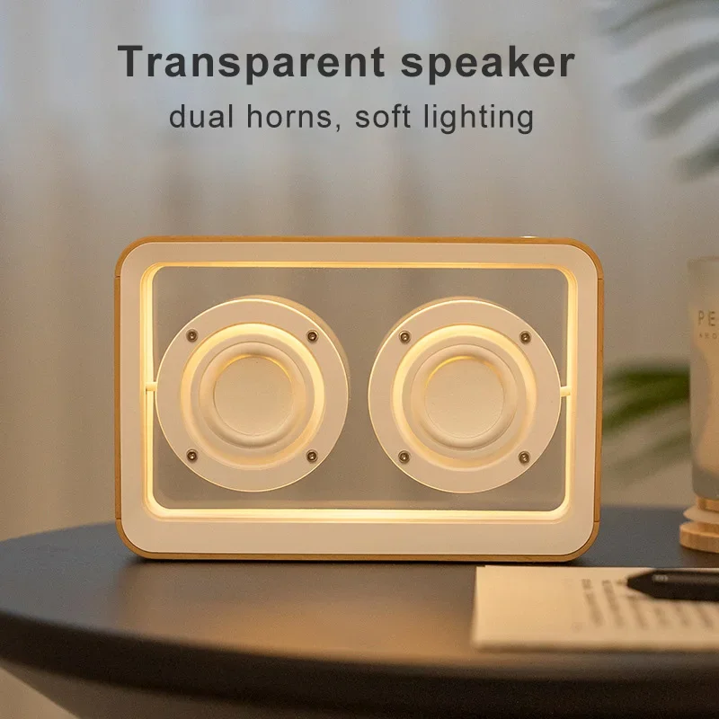 Transparent Retro Bluetooth Speaker with Dual Horn Portable Wireless Stereo Soundbar Elegant Music Player Bedroom Night Light