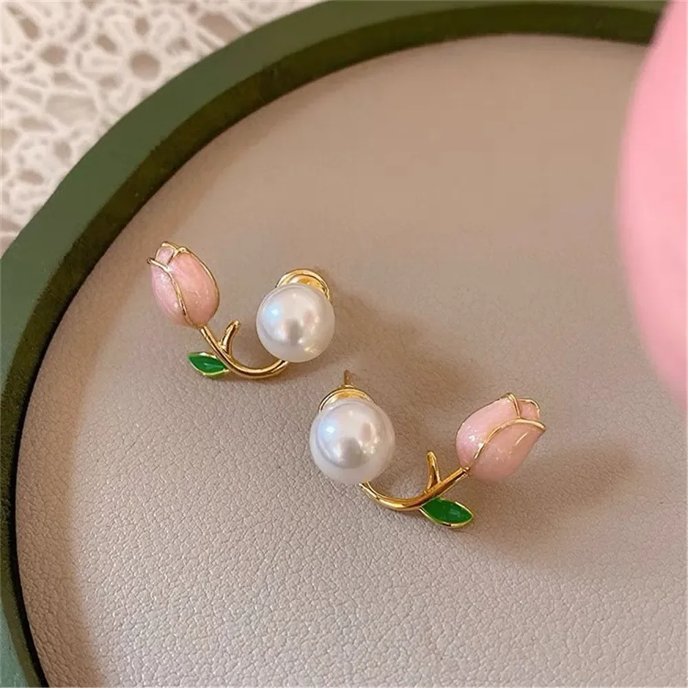 

DIY Pearl Accessories 18K Bag Gold and Copper Thick Gold-plated Tulip Model, Double Earring Work in Progress