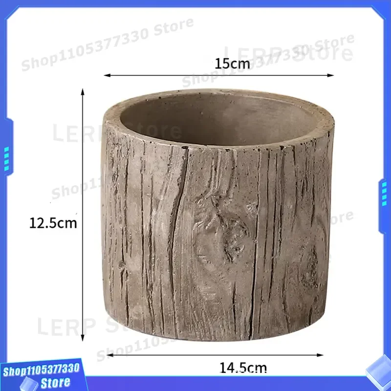 9.5cm Bamboo Wood Flower Pot Tree Grain Cement Planter Simple Style Indoor Outdoor Home Decor Garden Accessories Lift Design