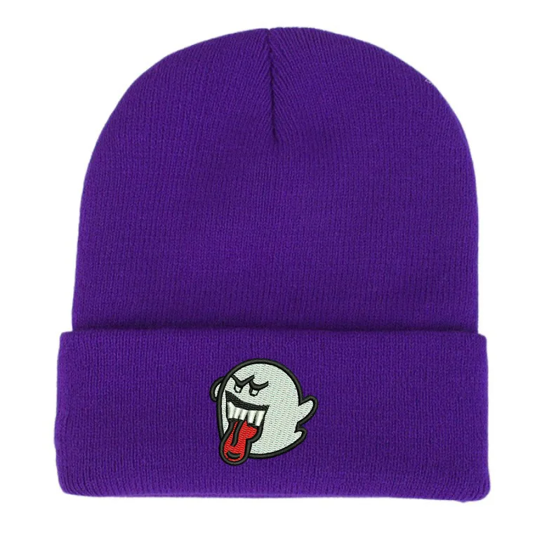 Winter Autumn Unisex Creative Embroidery Grimace Sticking Out Tongue Little Devil Beanies Skull Hat Outdoor Keepwarm Caps W248